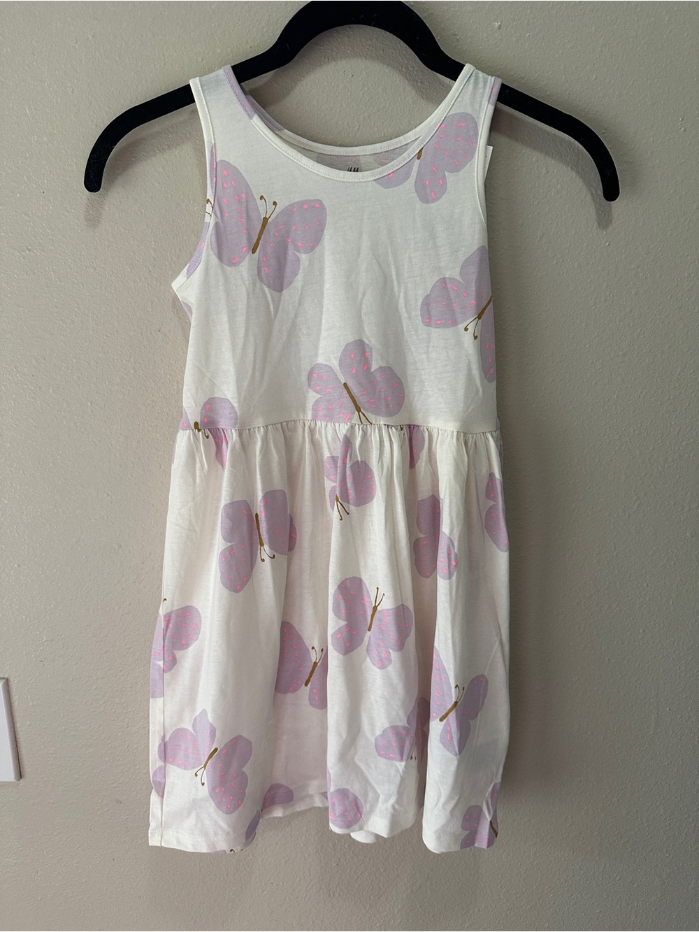 H&M White Dress with Light Pink Butterfly Print